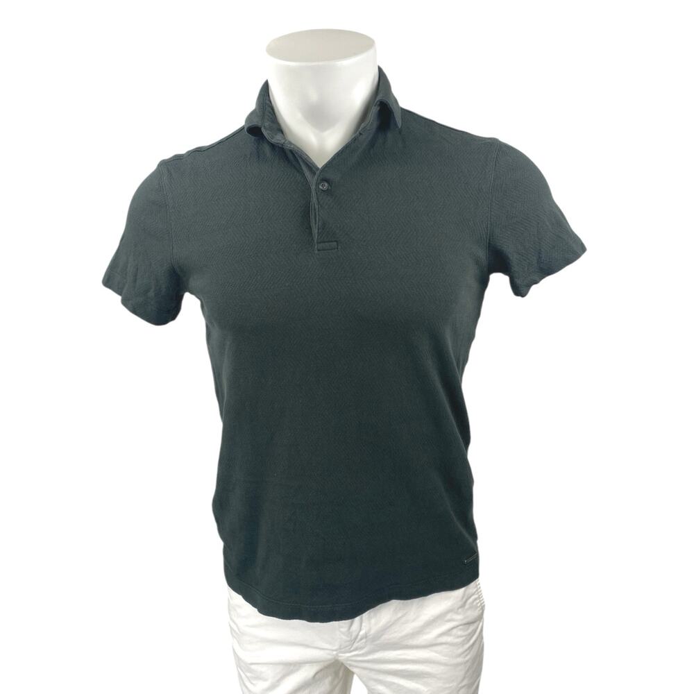 Massimo Dutti Men's Green Short Sleeve Collar Button Golf Polo Shirt Top Size S